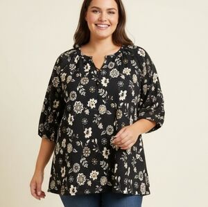Croft & Barrow Plus Size Black Floral Blouse